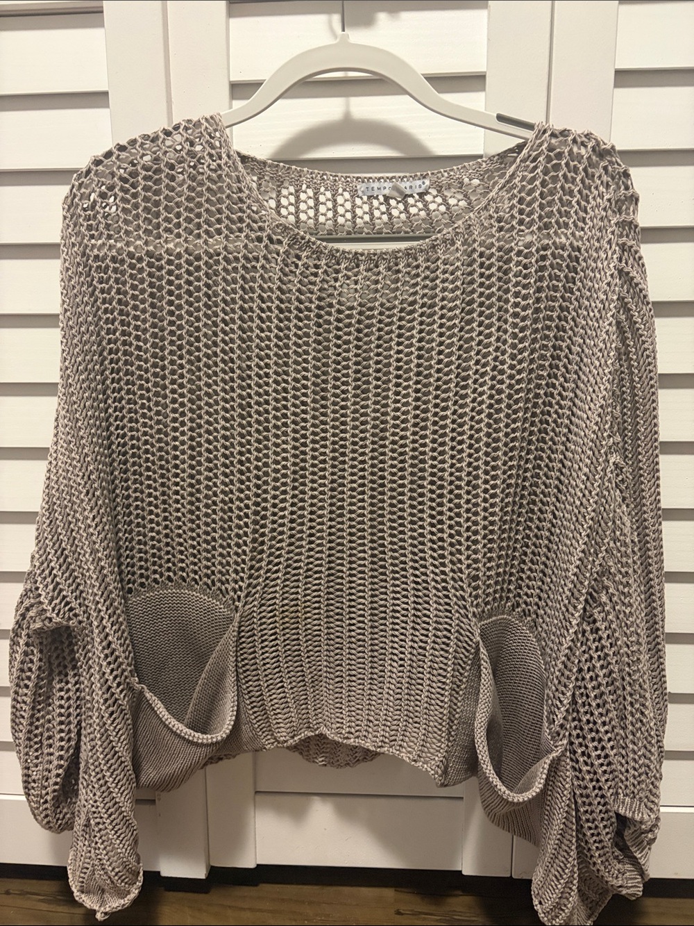 Tempo Paris Open-Knit Scoop Neck Sweater in Taupe